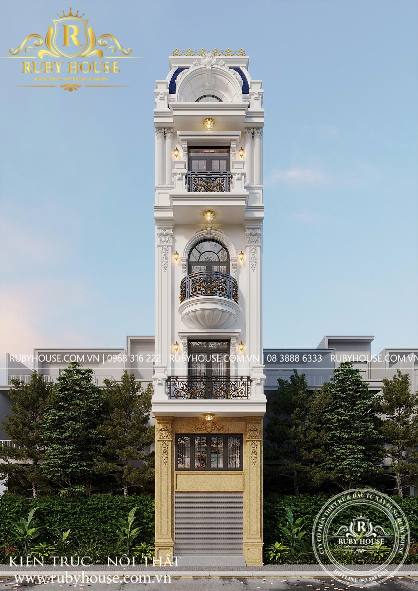 Thiết kế nhà đẹp Rubyhouse - mặt tiền nhà phố tân cổ điển Hải An Hải Phòng